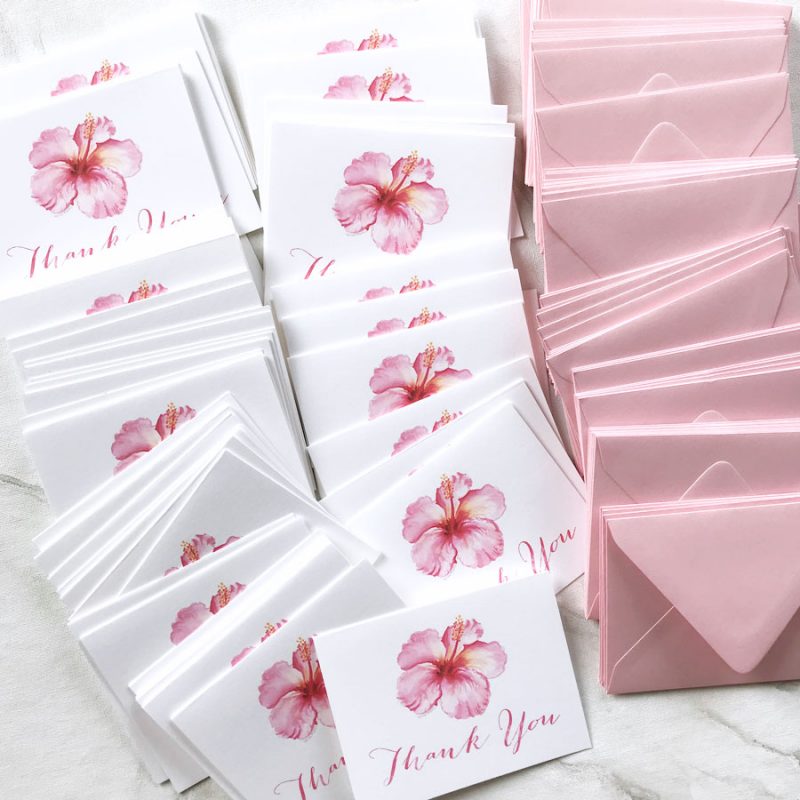 Tropical hibiscus thank you cards by artist Michelle Mospens. - Mospens Studio