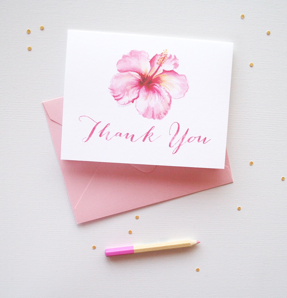 Watercolor Hibiscus Thank You Cards - Mospens Studio