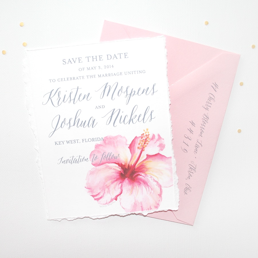 Watercolor Hibiscus Save The Dates Custom Watercolor Wedding