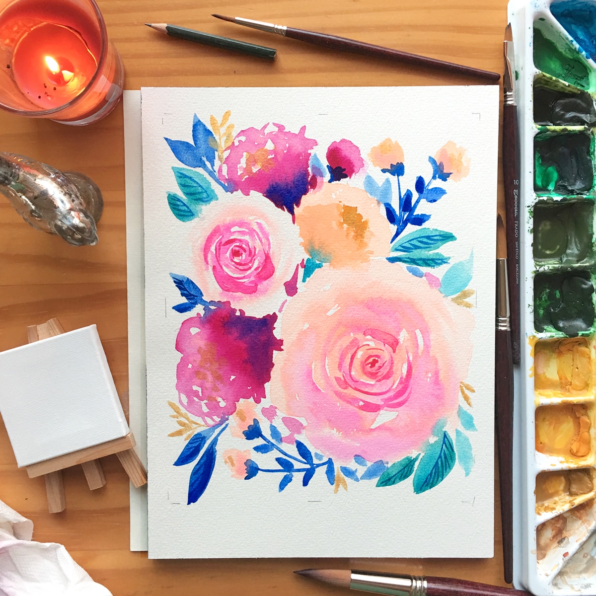 Original colorful flower painting with watercolor florals by artist Michelle Mospens. - Mospens Studio