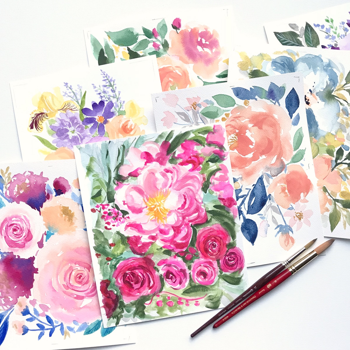 Hand-painted original watercolor floral paintings by artist Michelle Mospens. - Mospens Studio