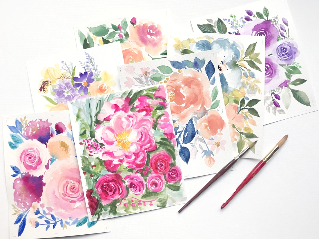 Hand-painted original watercolor floral paintings by artist Michelle Mospens. - Mospens Studio