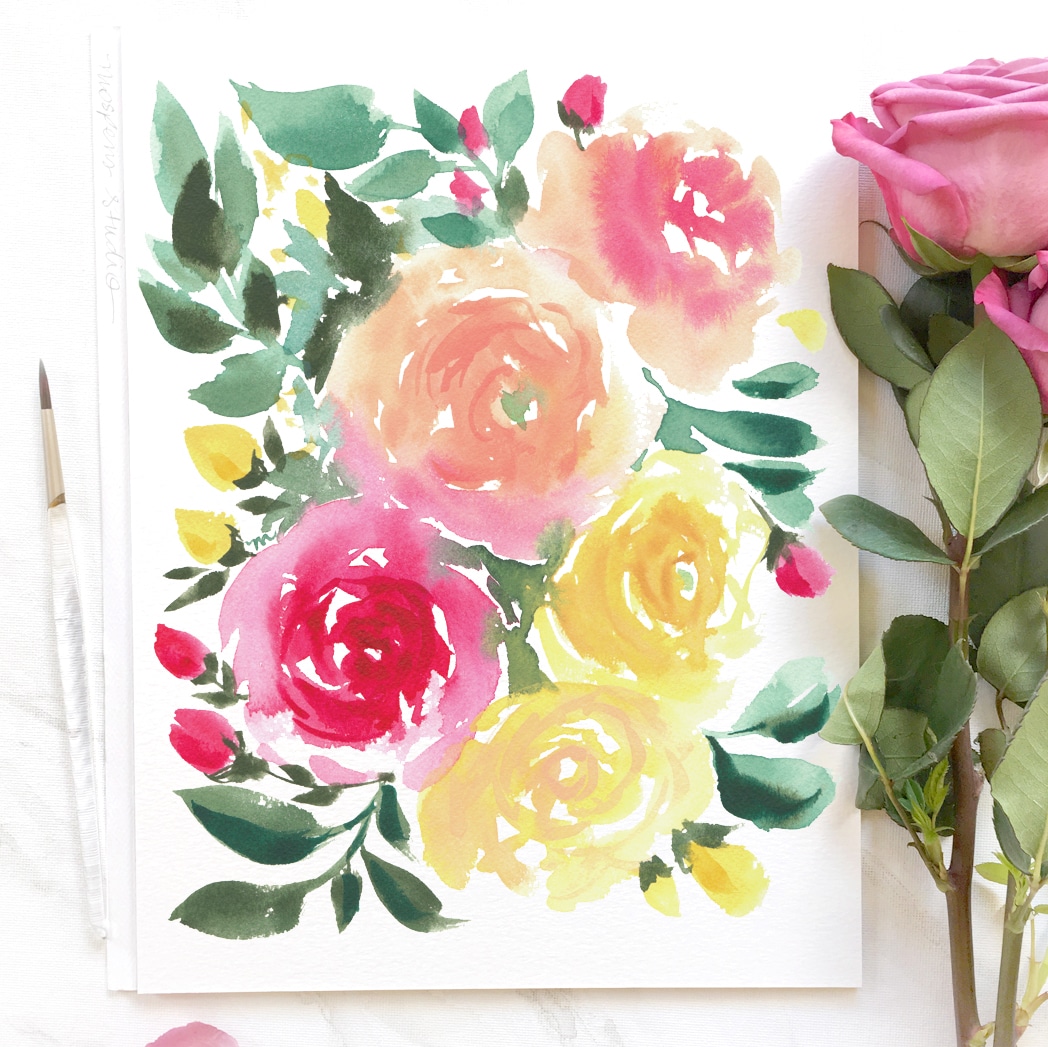 Original flower painting with watercolor florals by artist Michelle Mospens. - Mospens Studio