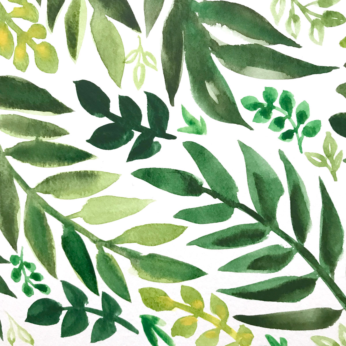 Hand-painted greenery leaves for a California wedding by artist Michelle Mospens. - Mospens Studio