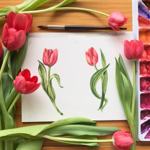 Hand-painted watercolor floral wedding invitation design by artist Michelle Mospens. - Mospens Studio