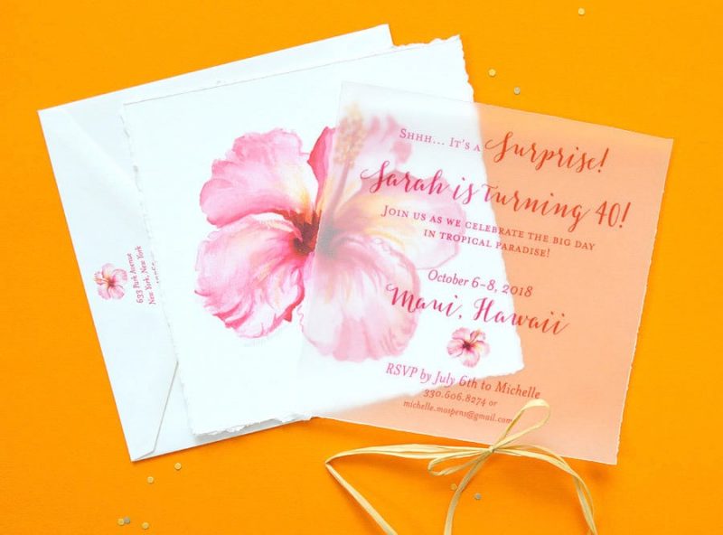 Tropical flower birthday party invitation. - Mospens Studio