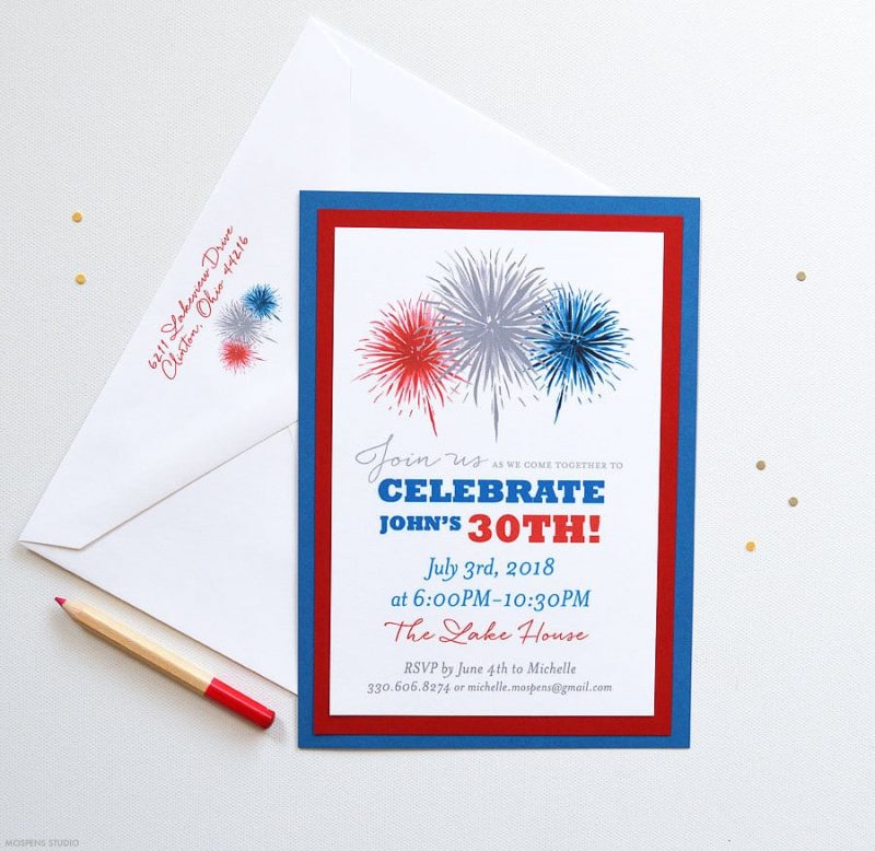 Unique and fun fourth of July party invitation. - Mospens Studio