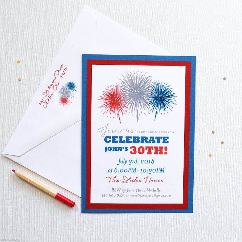 Unique and fun fourth of July party invitation. - Mospens Studio