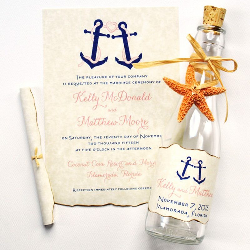 Creative anchor nautical bottle wedding invitations by Mospens Studio.