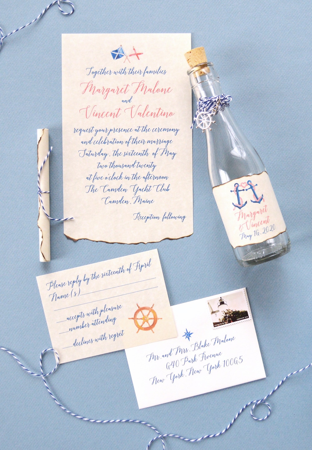 27 Sea-worthy Nautical Wedding Invitations. Creative nautical bottle wedding invitations by artist Michelle Mospens. | Mospens Studio