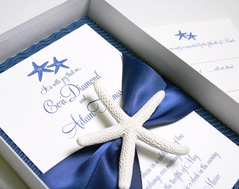 Starfish nautical wedding invitations by Mospens Studio.