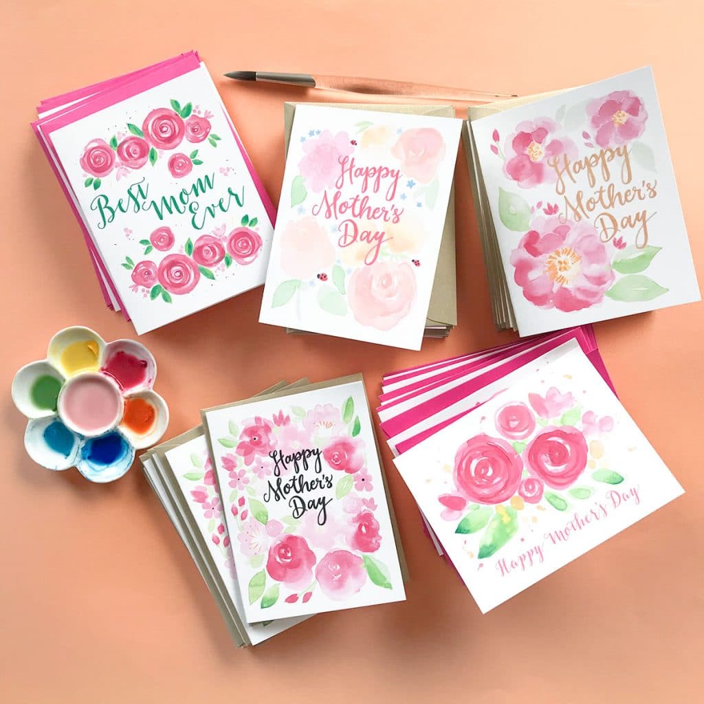 Floral watercolor mother's day cards by artist Michelle Mospens. - Mospens Studio