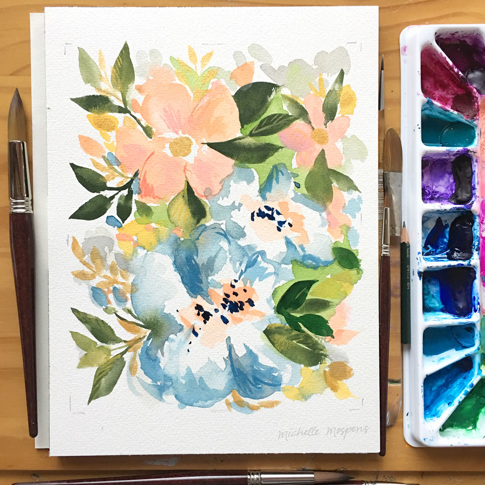 Abstract floral watercolor painting by artist Michelle Mospens. - Mospens Studio