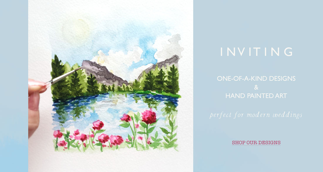 Hand-painted watercolor custom wedding invitations by artist Michelle Mospens. - Mospens Studio