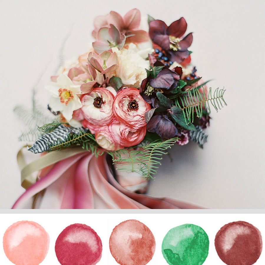 Beautiful! Loving this copper, peach, mauve pink, red and bright green wedding color inspo. - Mospens Studio