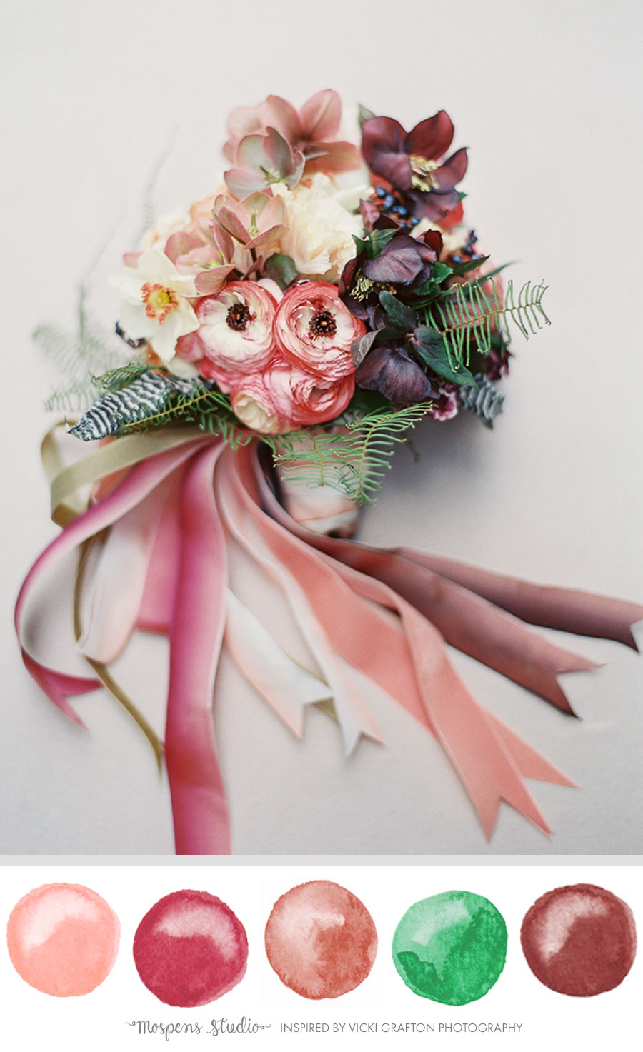 Beautiful! Loving this copper, peach, mauve pink, red and bright green wedding color inspo. - Mospens Studio
