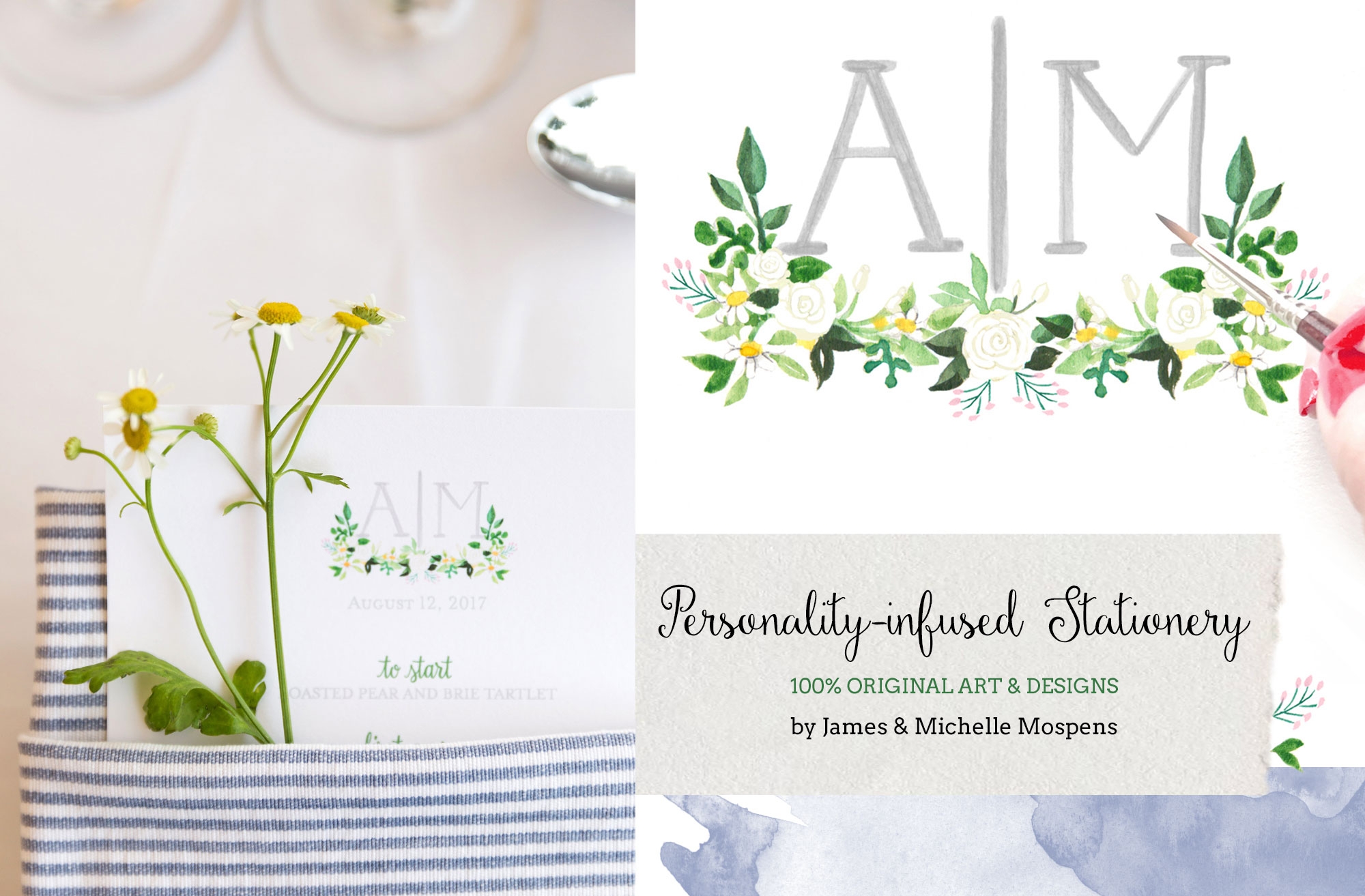 Elegant &amp; Custom Watercolor Wedding Invitations and Save The Dates