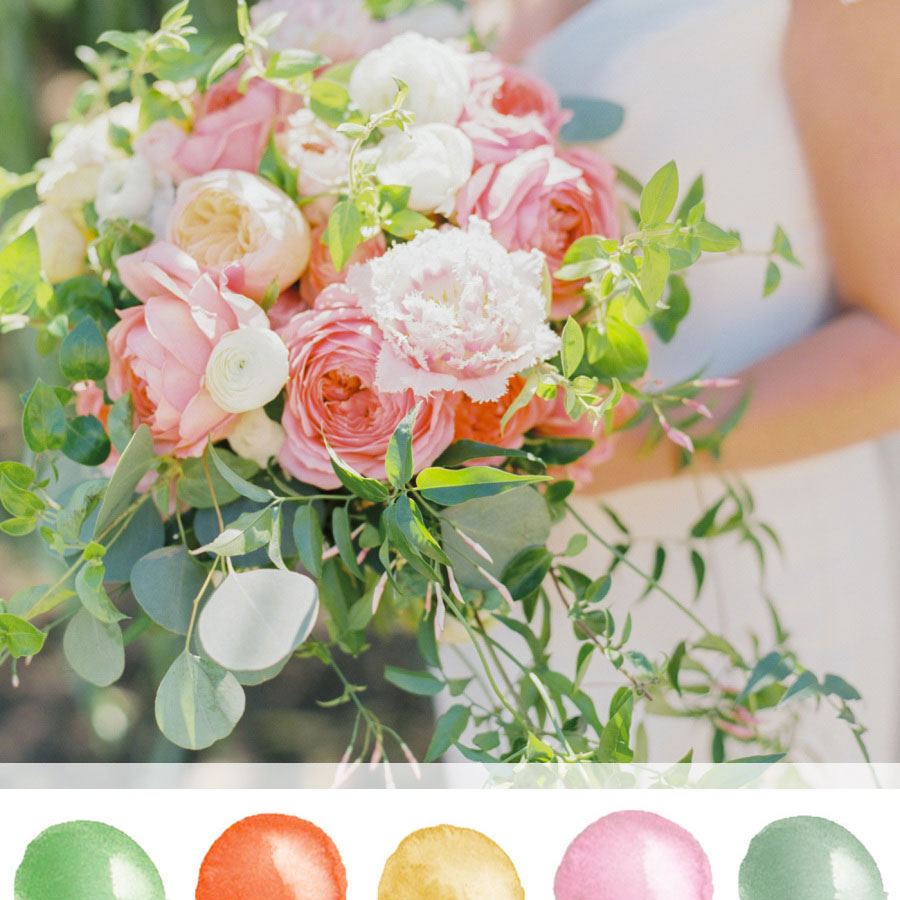 Beautiful! Loving this peach, mauve pink, and green wedding color inspo. Perfect for a Spring Wedding. - Mospens Studio
