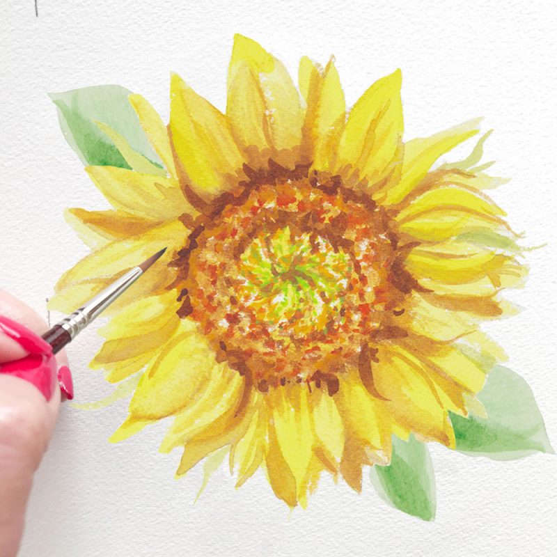 Hand-painted watercolor sunflower by artist Michelle Mospens. - Mospens Studio