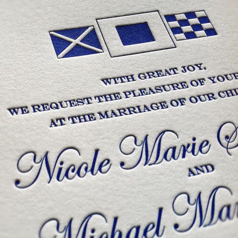 Nautical Flag Letterpress Wedding Invitations | Mospens Studio