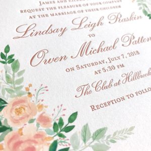 Watercolor and letterpress wedding invitation by James and Michelle Mospens. - Mospens Studio