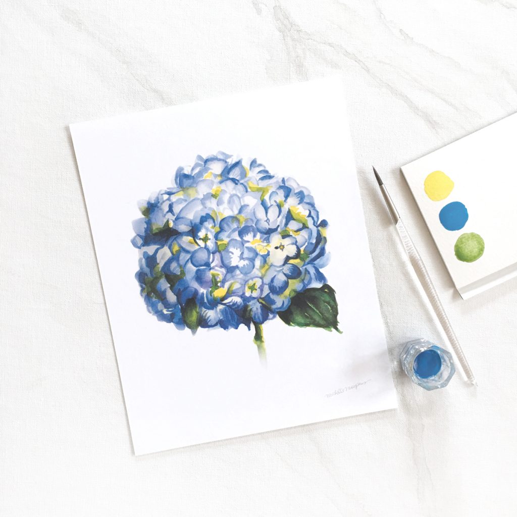 Hand-painted hydrangea flower for a summer wedding by Michelle Mospens. - Mospens Studio