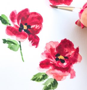 Hand-painted red poppies for a garden wedding by Michelle Mospens. - Mospens Studio