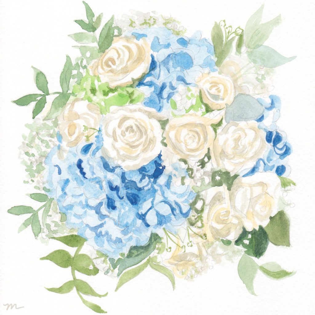 Hand-painted wedding bouquet for an elegant wedding by Michelle Mospens. - Mospens Studio