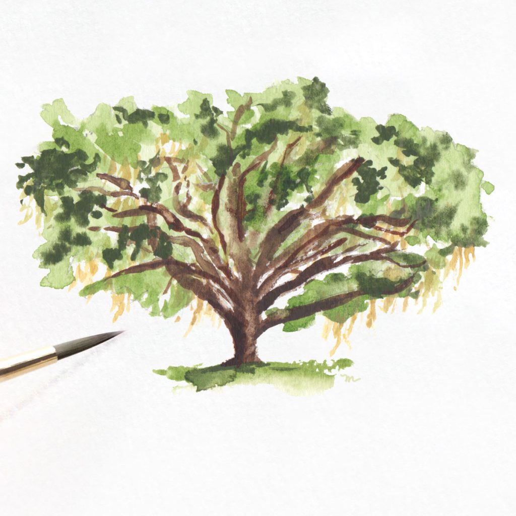 Hand-painted watercolor Eden wedding garden tree by artist Michelle Mospens. - MospensStudio.com