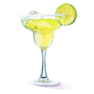 Hand-painted watercolor wedding signature drink by artist Michelle Mospens. MospensStudio.com