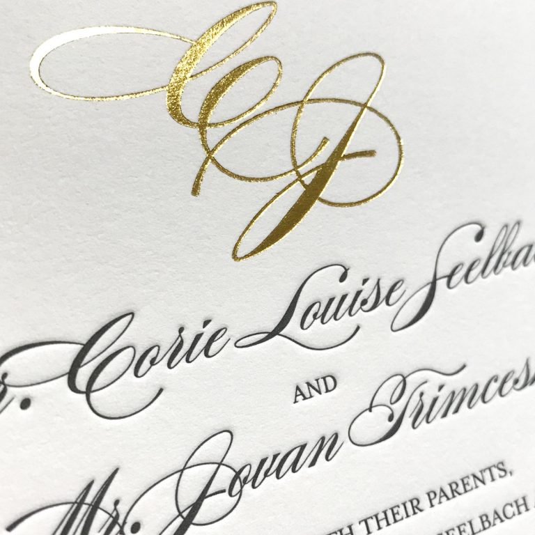 Gold Monogram Letterpress Wedding Invitations Mospens Studio