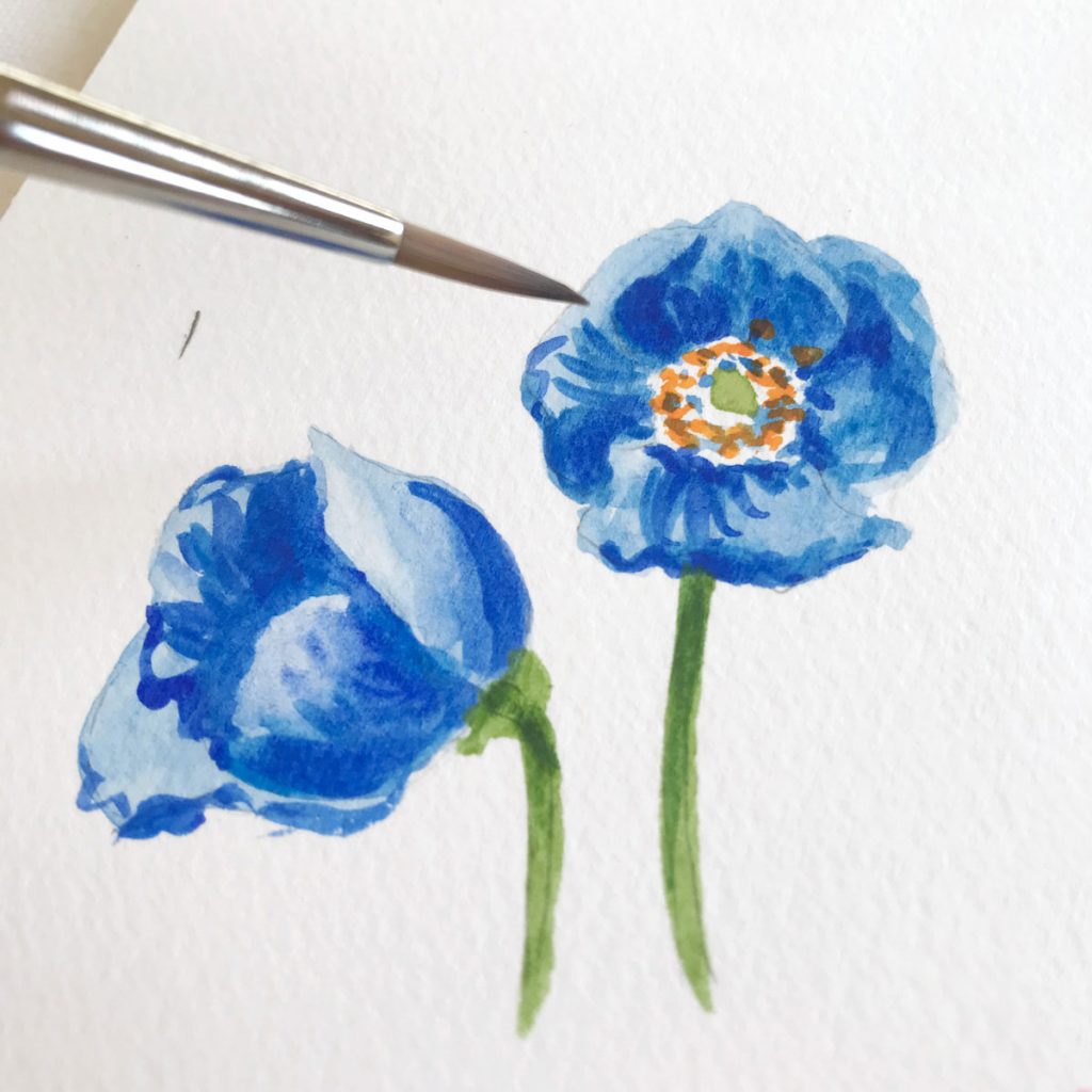 Hand painted blue poppies for a summer wedding. MospensStudio.com