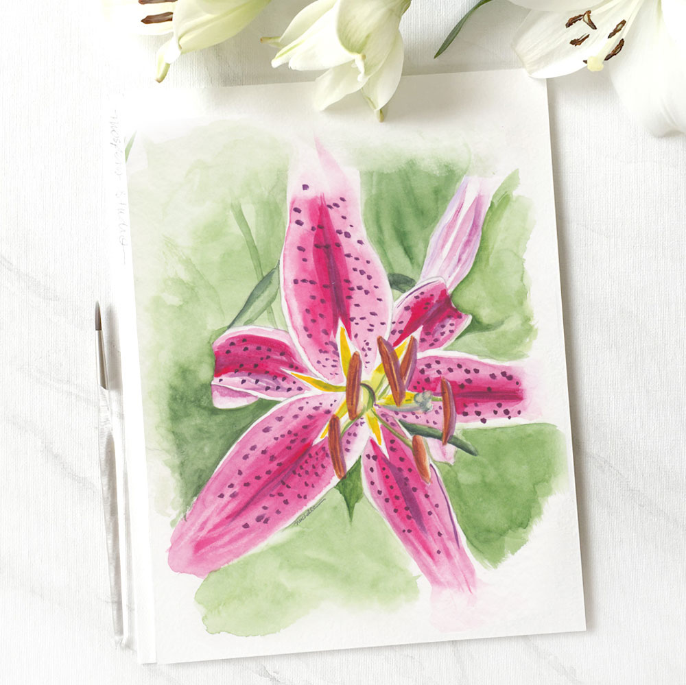 Hand painted stargazer lily for a summer wedding. MospensStudio.com