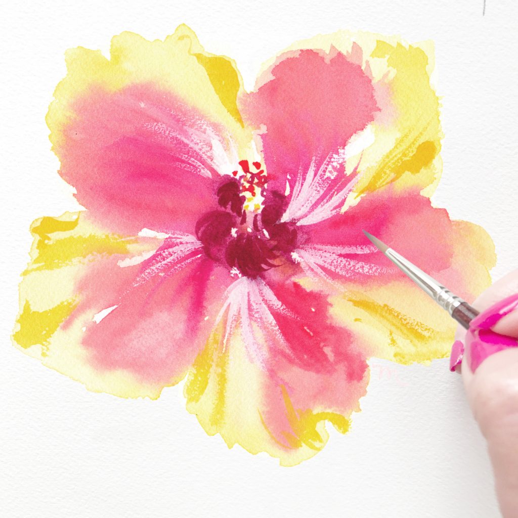 Hand painted hibiscus flower for a beach wedding. MospensStudio.com