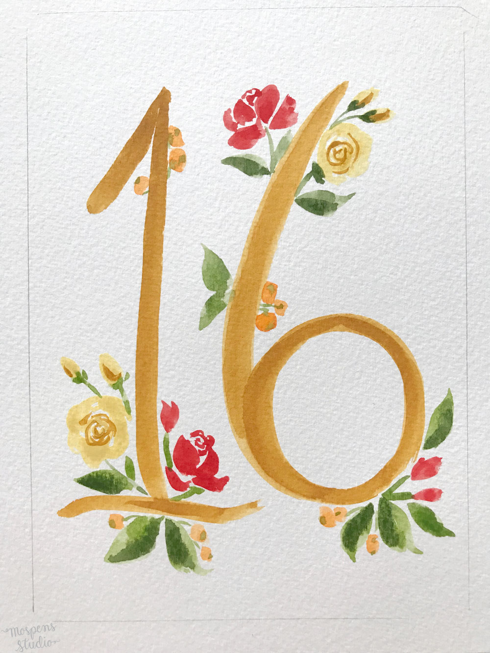 Hand painted table numbers for a New York Wedding by Michelle Mospens. Mospens Studio