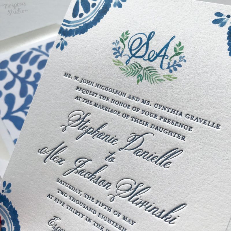 Hydrangea Bloom Monogram Wedding Invitations - Mospens Studio