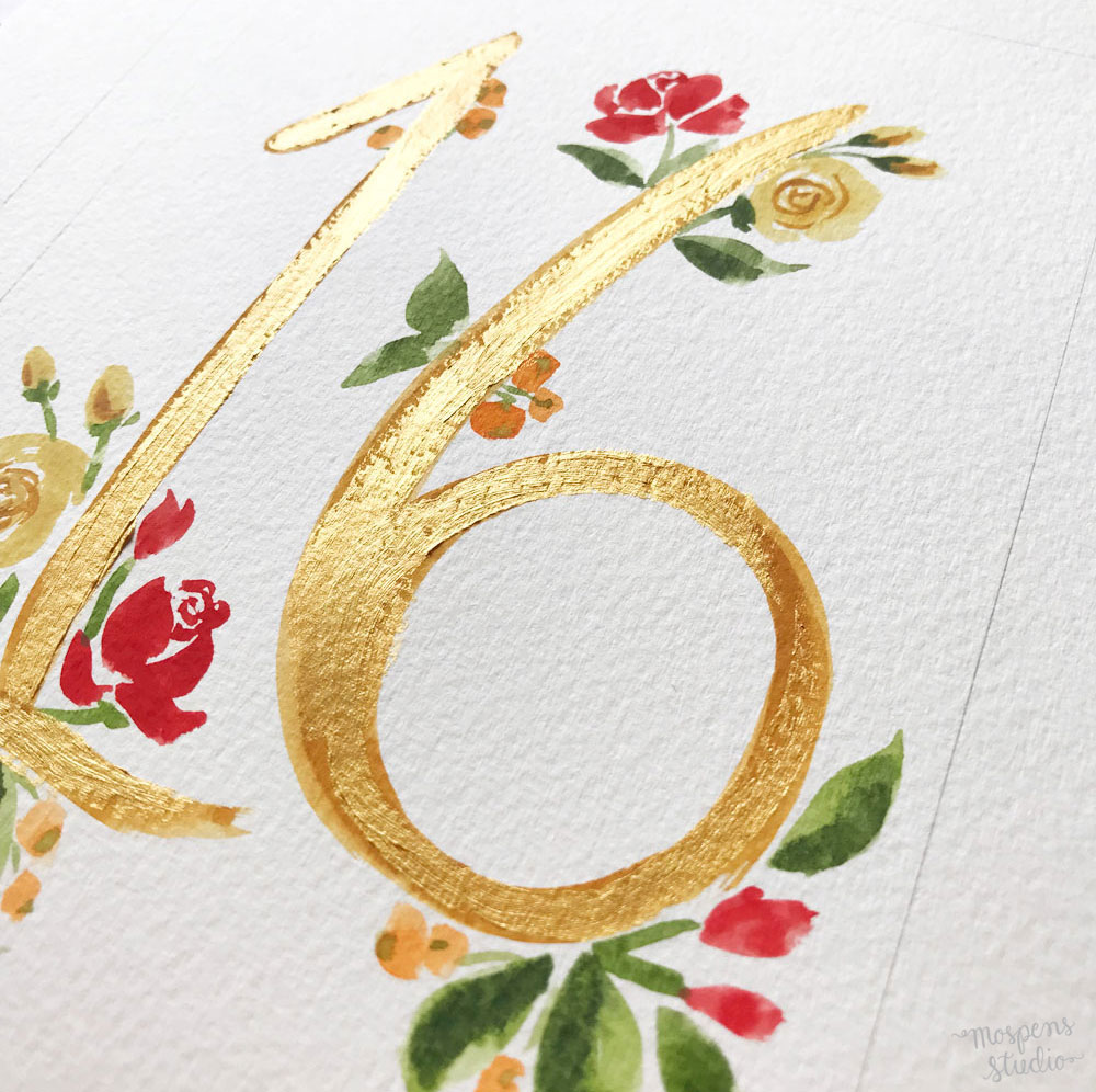 Hand painted table numbers for a New York Wedding by Michelle Mospens. Mospens Studio