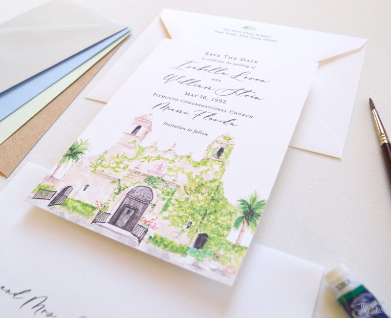Custom illustrated Congregational Plymouth Church by artist Michelle Mospens. - Mospens Studio