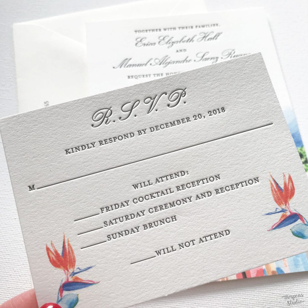 Antigua Guatemala custom watercolor wedding invitations by artist Michelle Mospens. // Mospens Studio