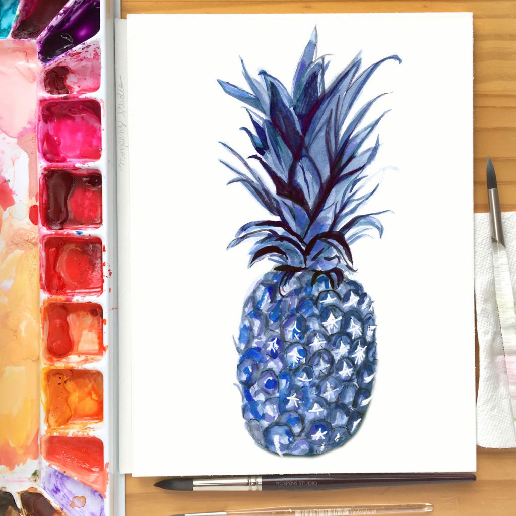 Hand painted watercolor pineapple by artist Michelle Mospens. // Mospens Studio