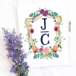 https://www.mospensstudio.com/wp-content/uploads/2019/04/watercolor-wedding-crest-peach-purple-flowers.jpg