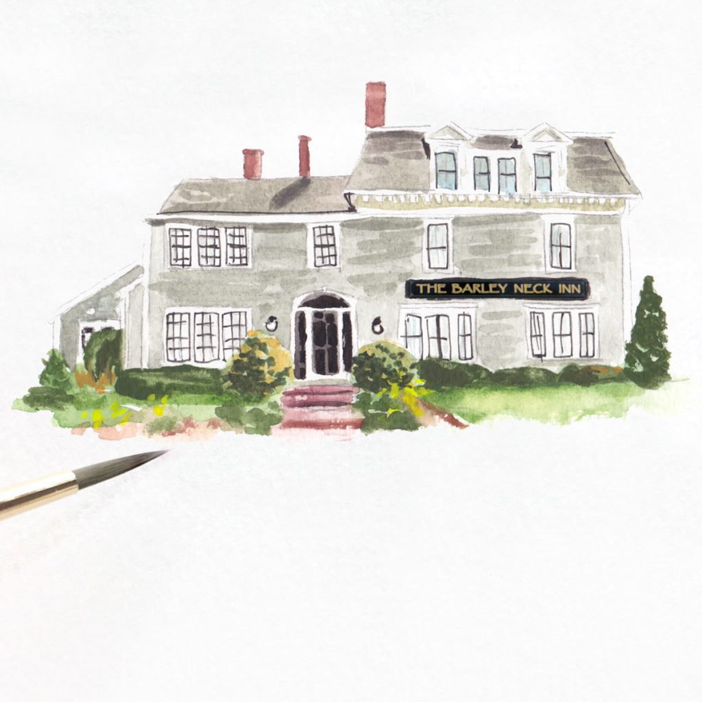 Barley House Inn watercolor illustration by artist Michelle Mospens.
