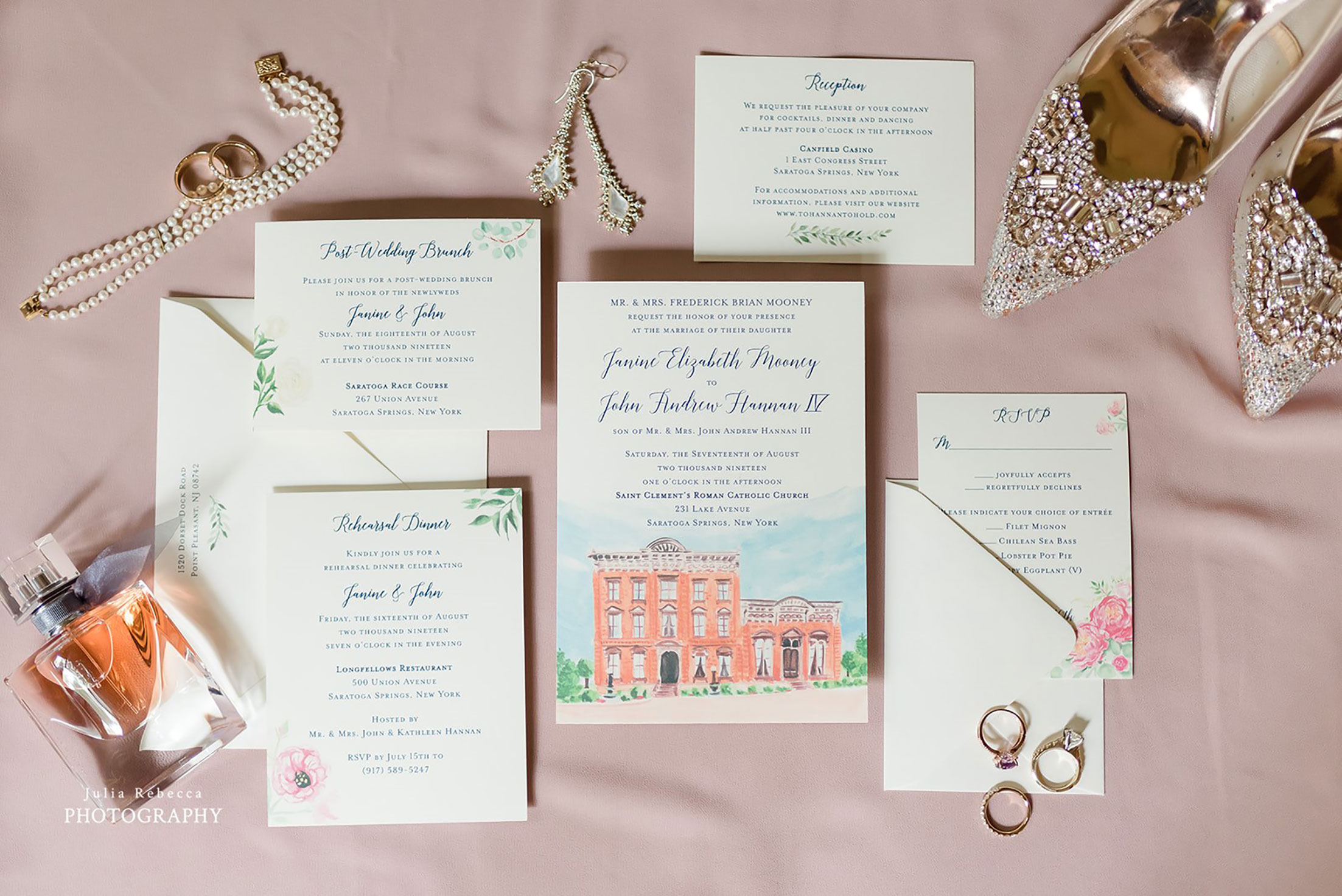 Custom hand-painted watercolor and letterpress wedding invitations. Mospens Studio