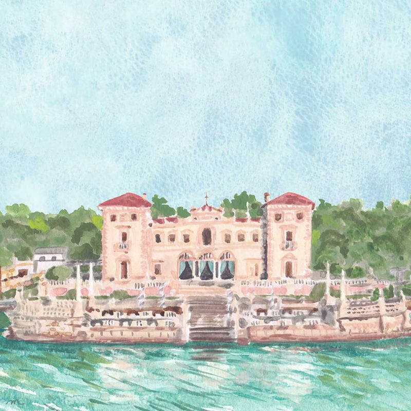 Vizcaya Museum & Gardens Venue Save The Date - Watercolor venue illustration save the dates by artist Michelle Mospens. 100% original art.