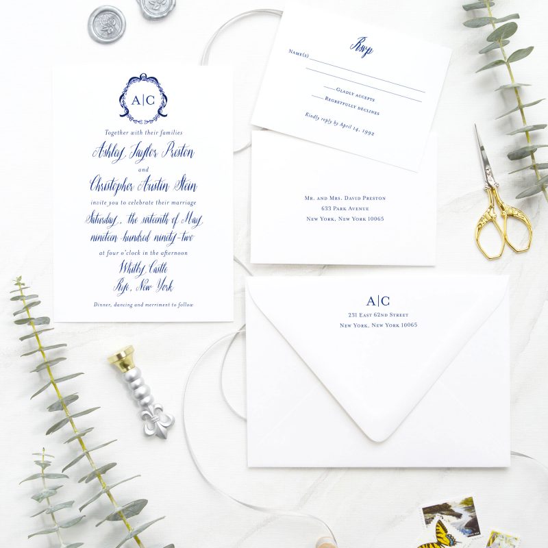 Enchanted Monogram hand-drawn and calligraphy-inspired wedding invitations are perfect for your elegant and formal wedding. Mospens Studio