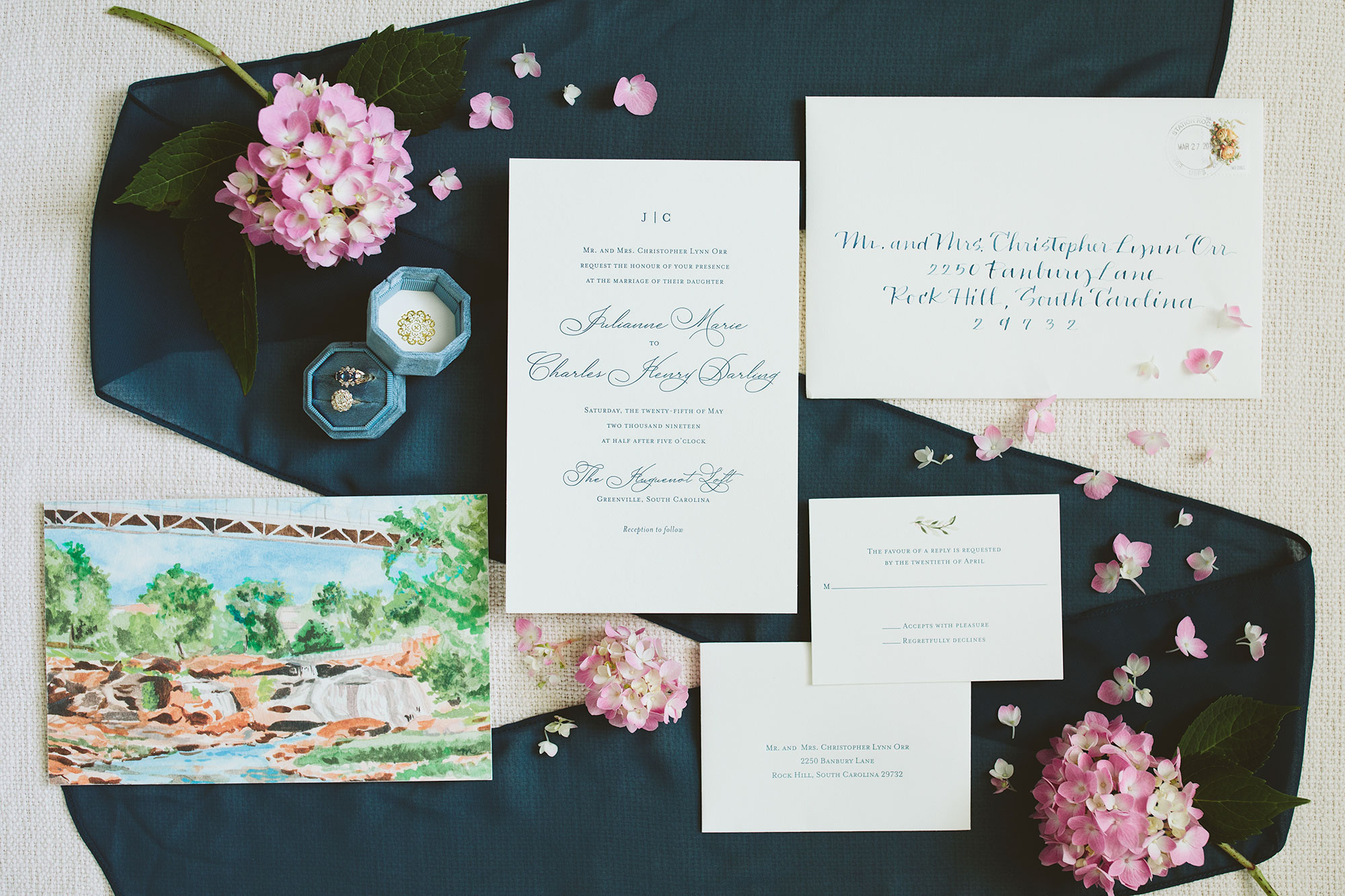Vintage Pink & Blue Watercolour Personalised Wedding Invitations 