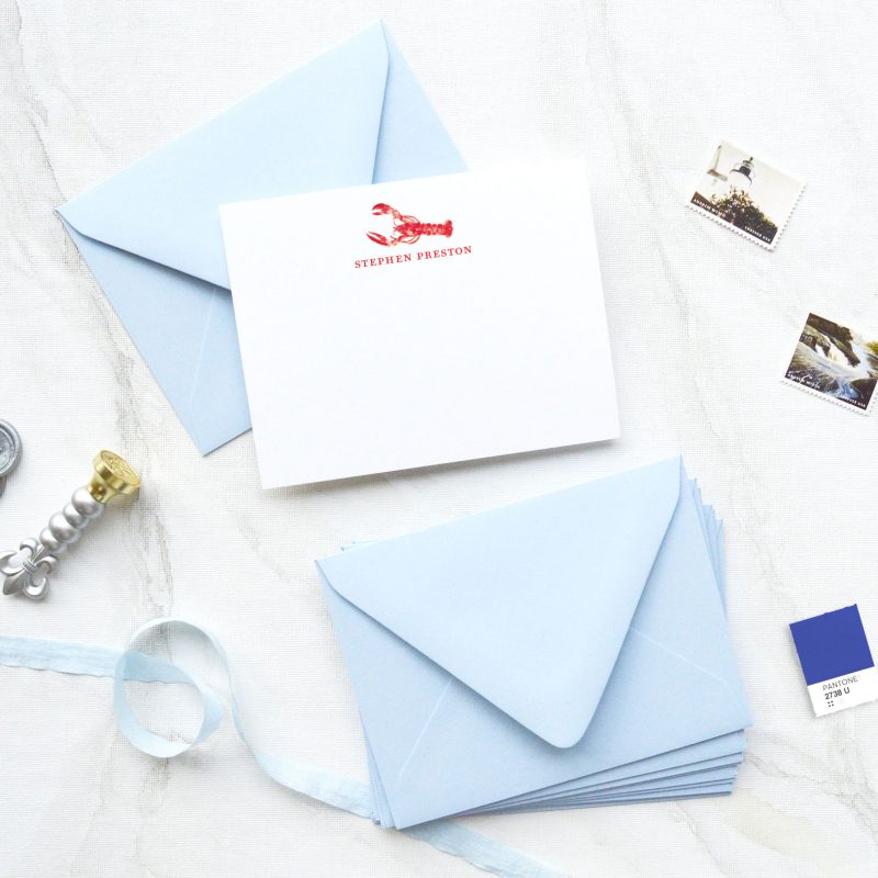 Watercolor lobster personalized note cards by artist Michelle Mospens. | Mospens Studio