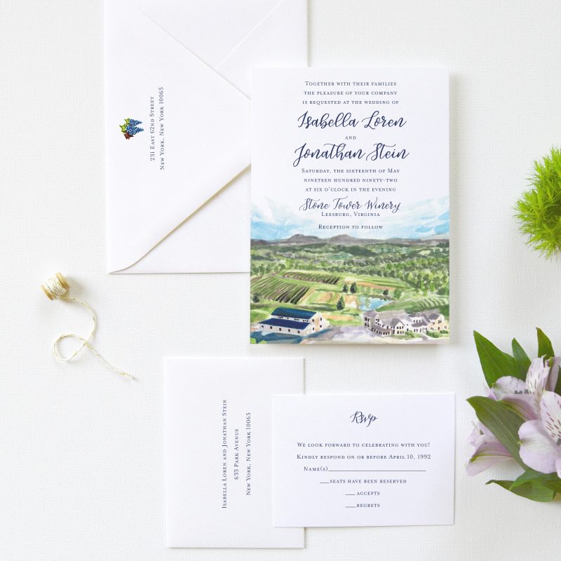 Stone Tower Winery wedding invitations