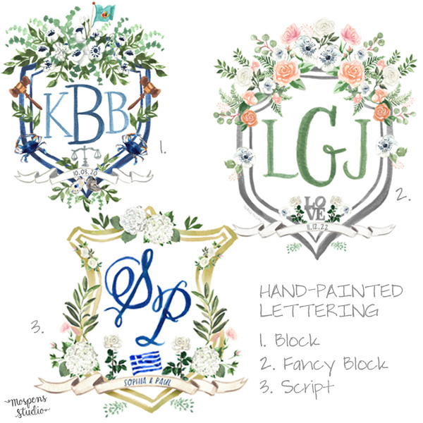 Custom Illustrated Watercolor Wedding Crest