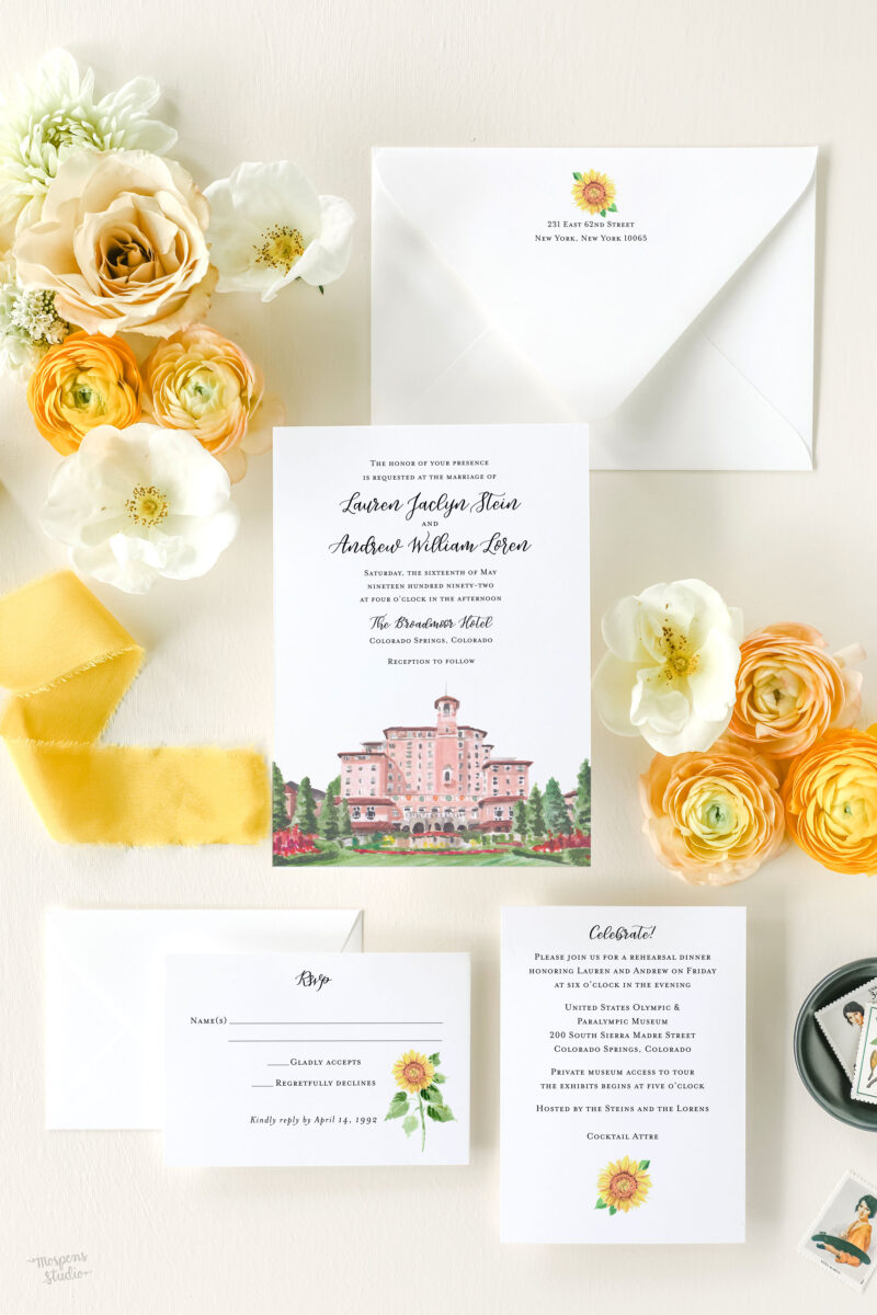 Colorado The Broadmoor Hotel Watercolor Wedding Invitation